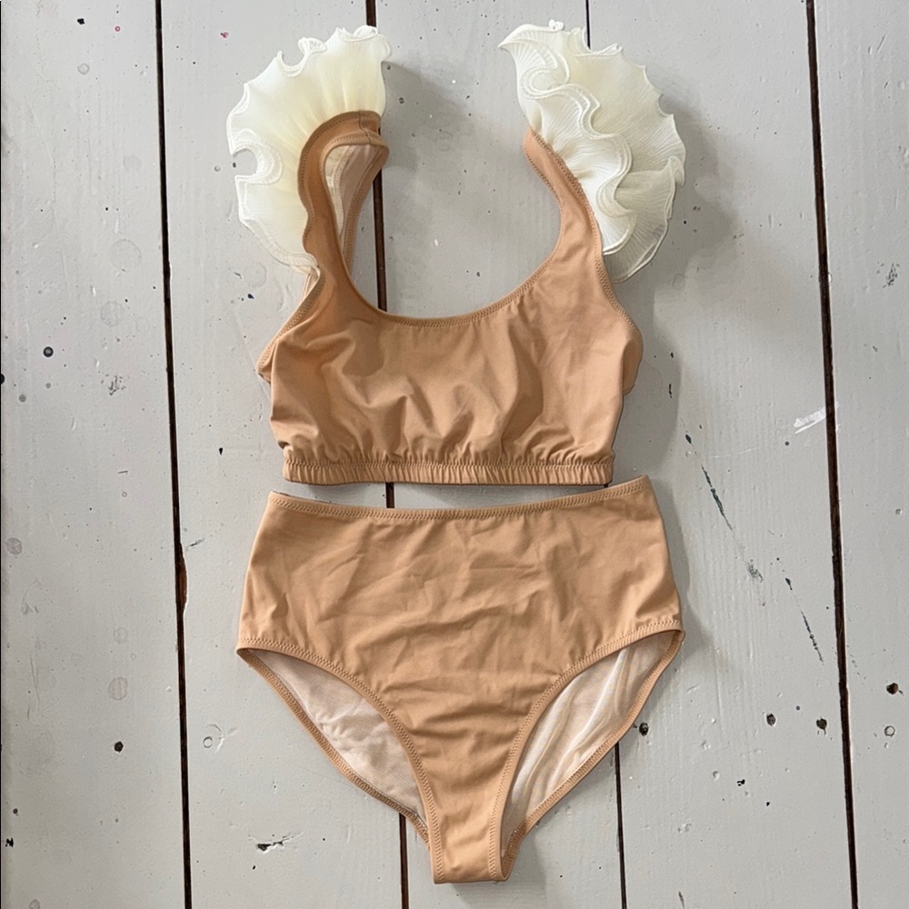 Sleeper Ruffled Bikini Set in Cream and Tan size SM never worn